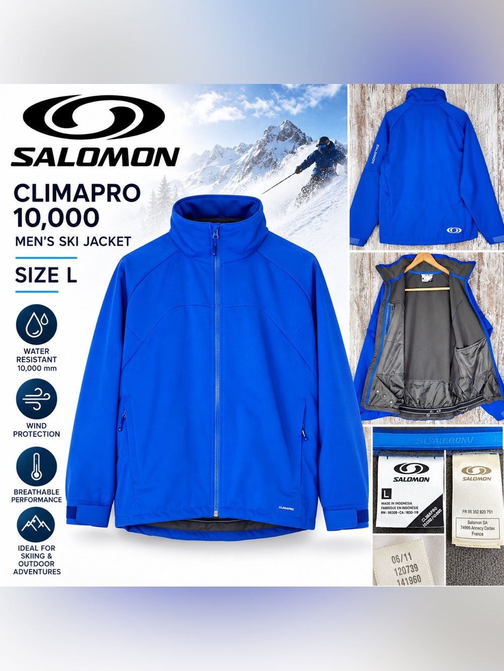Salomon Climapro 10,000 Men’s Ski Jacket Spell Blue Size L
